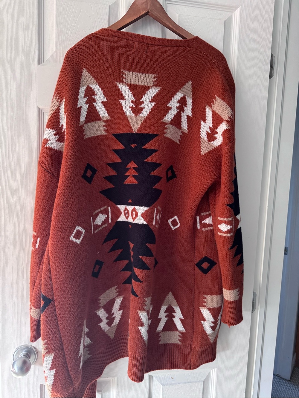 Rust Aztec Open-Front Cardigan Sweater - Picture 2 of 2